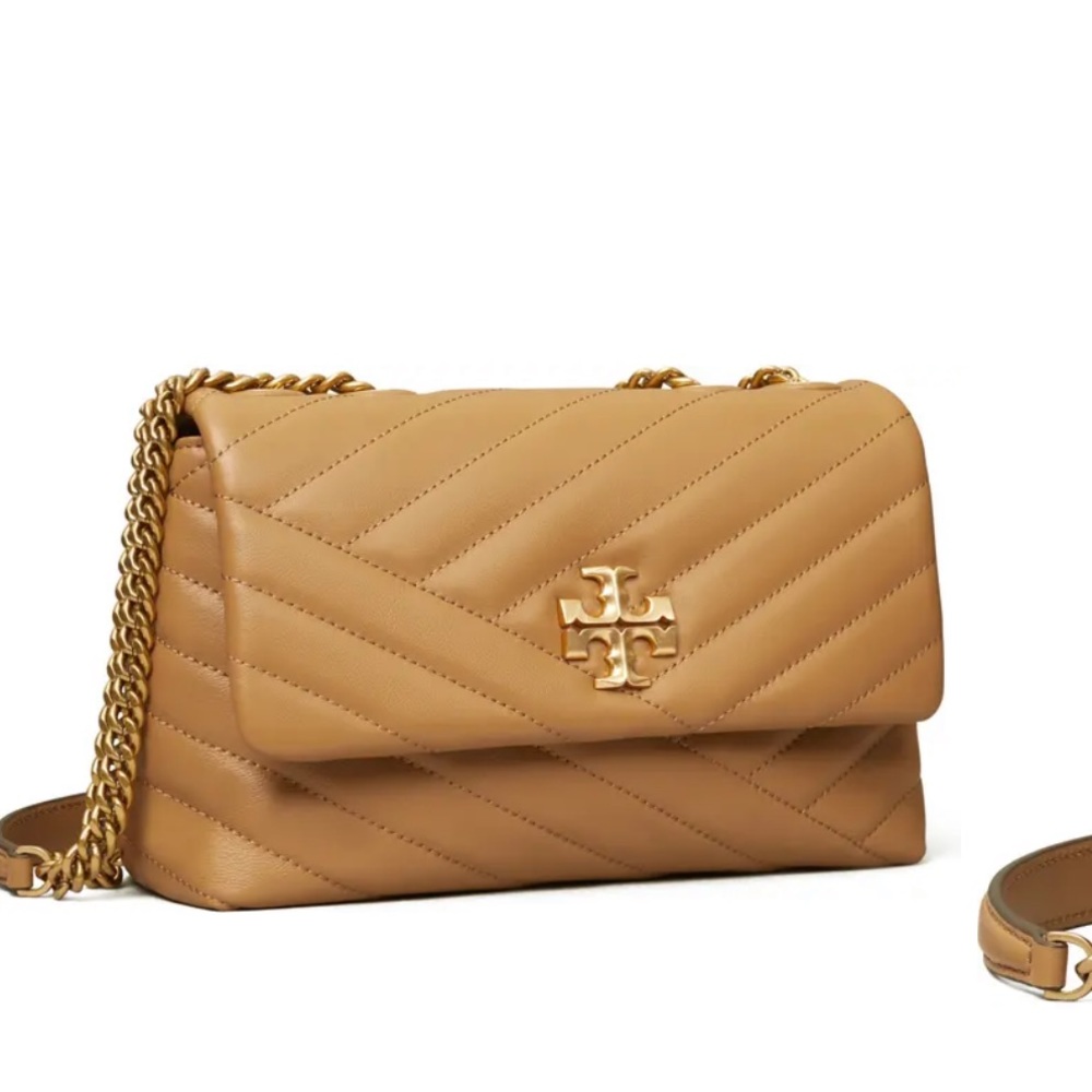 EUC TORY BURCH KIRA SMALL SHOULDER CHAIN BAG IN TAN BROWN NEUTRAL